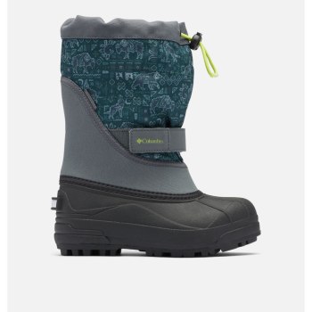 Columbia Powderbug Plus II Print Snow, Botas Grises Oscuro Verdes Para Niño | 150372-YWT